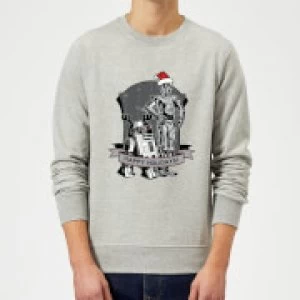 Image of Star Wars Happy Holidays Droids Grey Christmas Sweatshirt - L - Grey