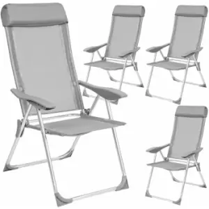 image of 4 folding aluminium garden chairs with headrest - reclining garden chairs, garden recliners, outdoor chairs - grey