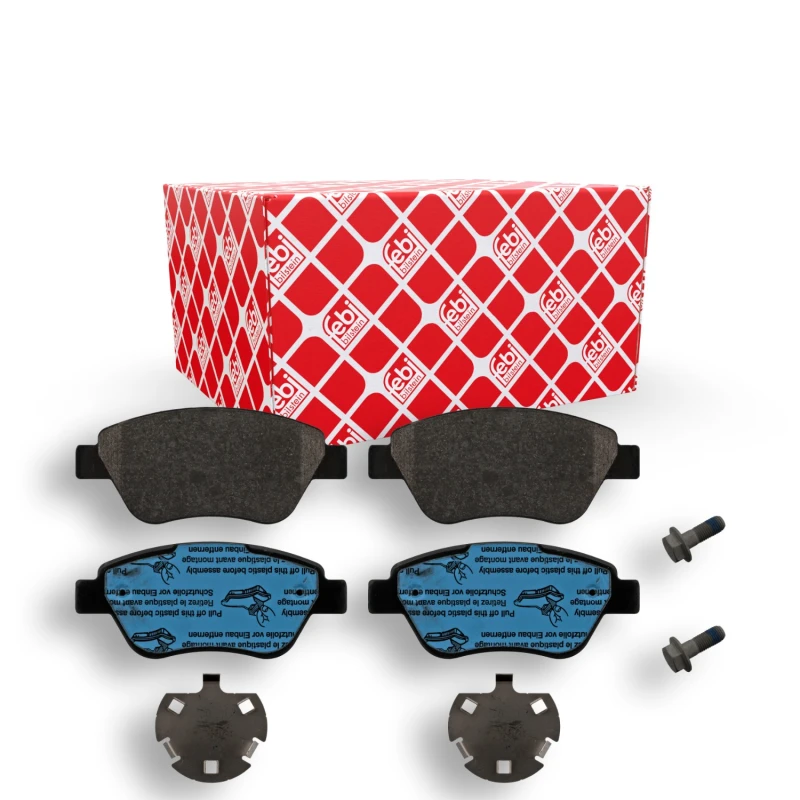 Image of FEBI BILSTEIN 16859 Brake pad set Front Axle, excl. wear warning contact, with fastening material Brake Pad Set,disc brake (402)