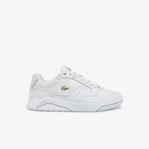 Image of Lacoste Womens Game Advance Luxe Leather Trainers Size 4 UK White & Gold