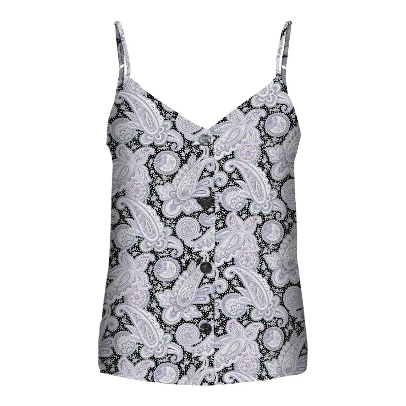 Image of Only Womens T-Shirt Only onlnova life button singlet aop wovens 2 Noir Female 34