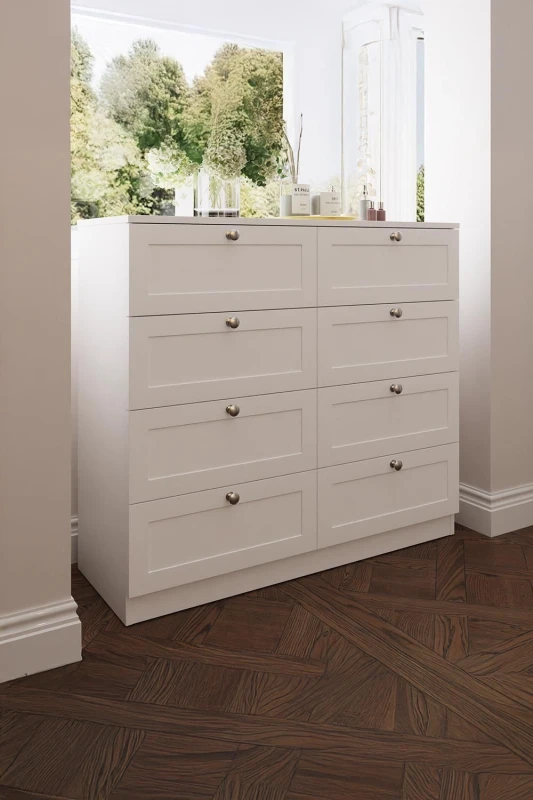 Image of FWStyle FWStyle 8 Drawer Chest Of Drawers Deep Design Modern Panelled Fronts Matt White White One Size Unisex 5056413127327
