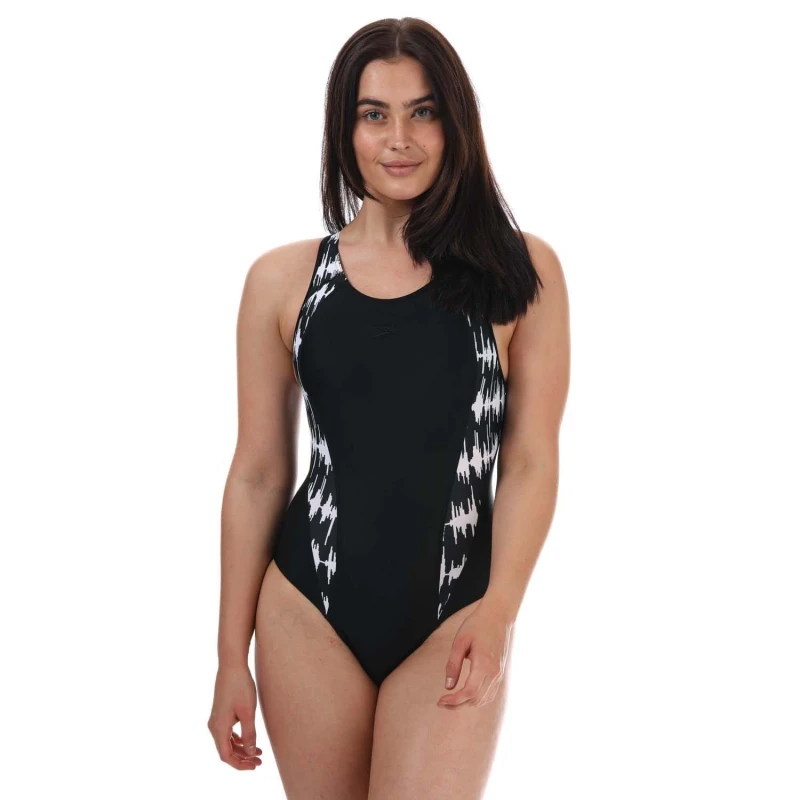 Image of Speedo Allover Panel Laneback Swimsuit - Black 8