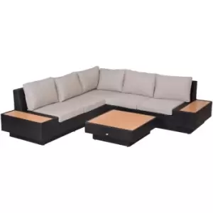 image of Outsunny 4 PCs Rattan Garden Furniture Outdoor Sectional Corner Sofa and Coffee Table Set Conservatory Wicker Weave Furniture with Armrest and