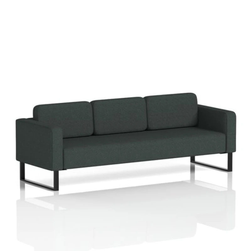 Image of Brixworth Office Sofa 3 Seater with Black Legs in Rivet Fabric - Charcoal
