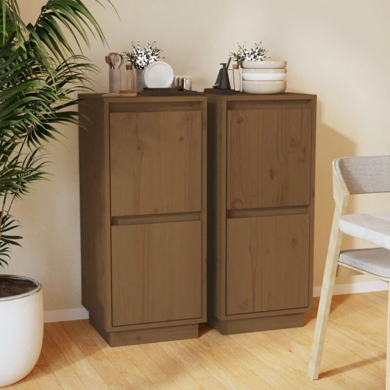 Image of VIDAXL Sideboards 2 pcs Honey Brown 31.5x34x75cm Solid Wood Pine Vidaxl 8720286842133
