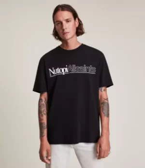 Image of AllSaints Mens Topia Crew T-Shirt, Jet Black, Size: L
