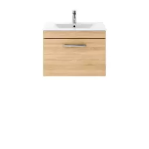 image of Nuie Athena 600 Wall Hung Single Drawer Vanity & Minimalist Basin - Natural Oak