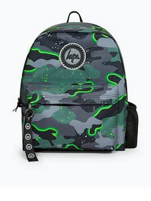 Image of Hype Green Glow Camo Badge Backpack Green unisex