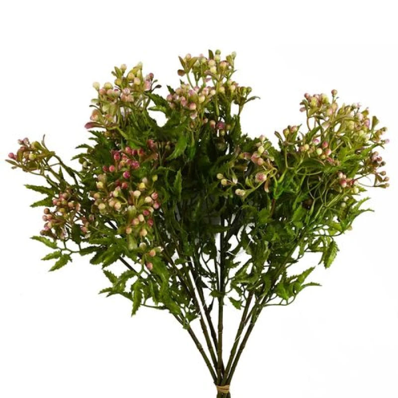 Image of Leaf Pack Of 6 X 55Cm Artificial Foliage Stem With Pink Berries