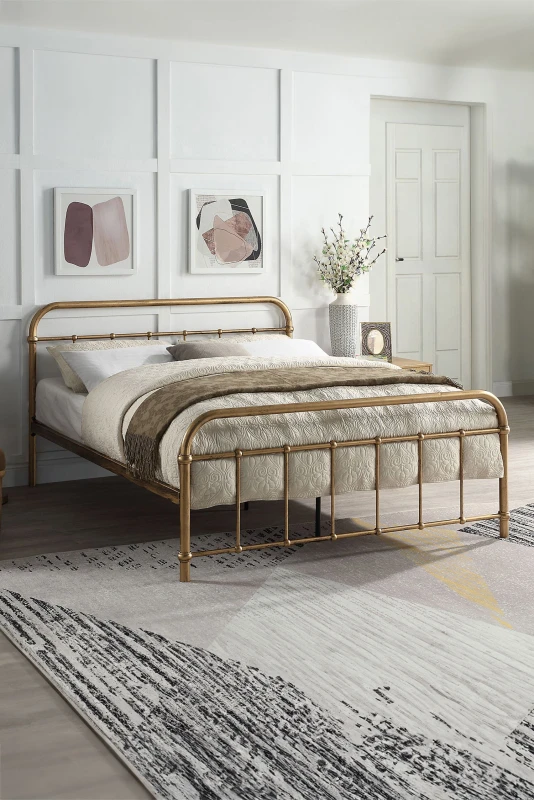 Image of Slumberworx Tewin Vintage Double Bed Frame Hospital Style Antique Brass Effect Metal, Gold 5.05574E+12