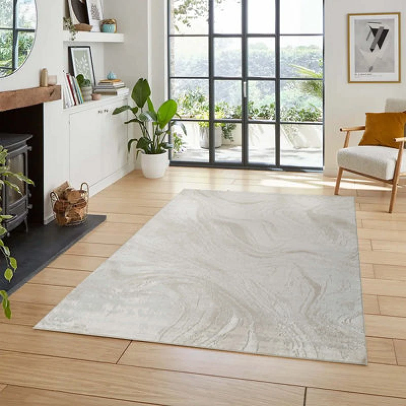 Image of Perla Modern Abstract Action Living Room Area Rug Metallic Sheen Contemporary Hallway Runner Resin-Beige 120X170 Cm