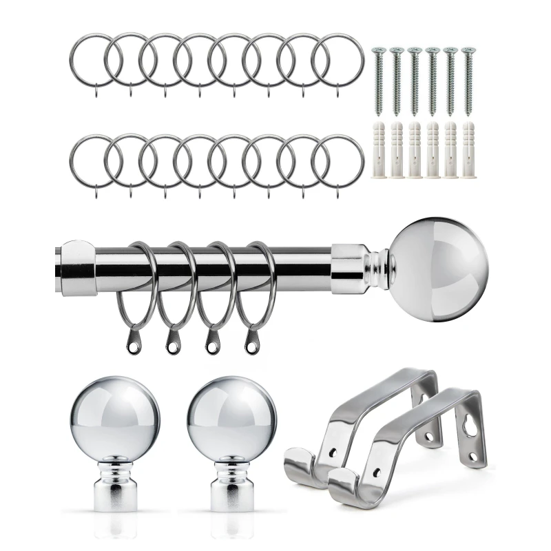 Image of Emma Barclay Ball - Extendable Curtain Pole with rings Curtain Poles 160-300cm Silver 41668911000