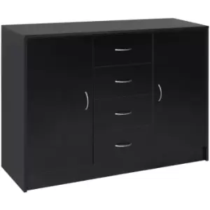 image of 2 Door 4 Drawer Cabinet Storage Unit Cupboard Chest Organizer - Black - Homcom