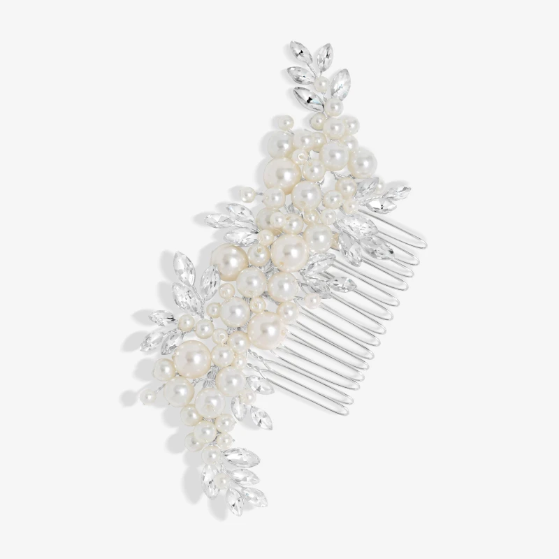 Image of Jon Richard Silver Plated Pearl And Leaf Hair Comb Silver