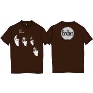 image of With The Beatles Mens Brown Vintage Print T Shirt: Small