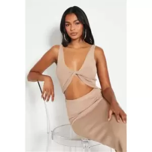 Image of I Saw It First Stone Twist Front Plunge Knitted Bralet Co-Ord - Brown