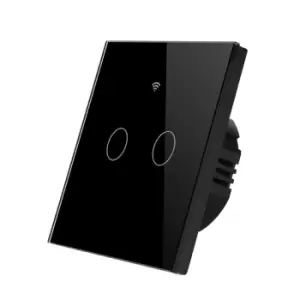 Image of Ener-j - 2 Gang Smart Touch Switch with Timer and Remote App Controlled, WiFi Wall Switch Wireless Black Tempered Glass Touch Screen Switch