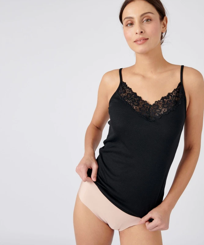 Image of Damart Womens Lightweight Thermal Lace-Trim Vest - Soft, Cosy Everyday Essential in Black Size: Large Black Female L