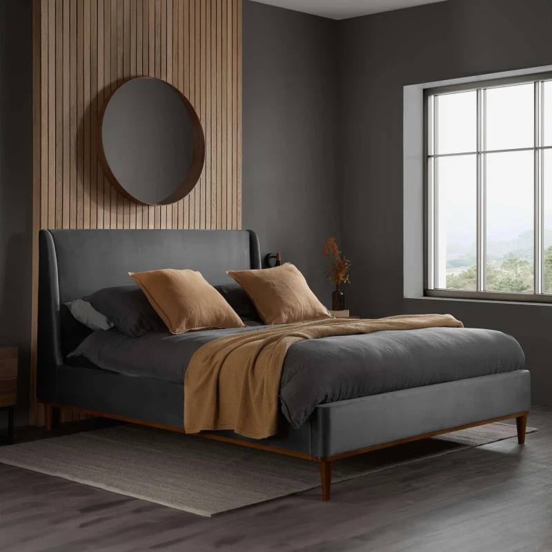 Image of Birlea Lincoln 5ft King Size Grey Velvet Fabric Bed Frame