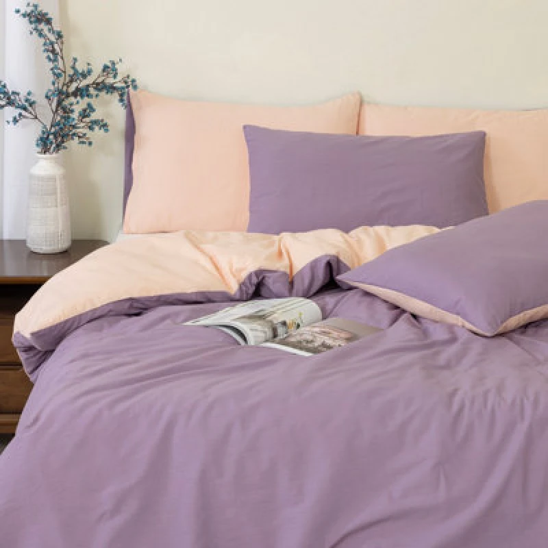 Image of MHG Living Reversible 100% Cotton Duvet Cover Set With Pillowcases - Soft & Breathable Purple Bedding, Button Closure - Single