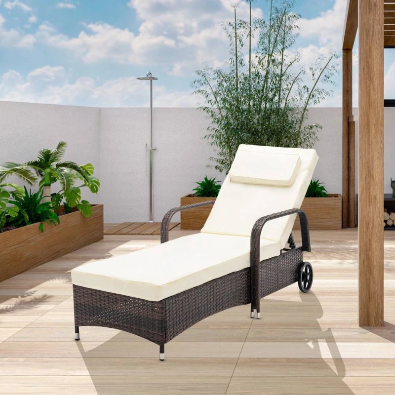 Image of MCC Direct Rattan Sun Lounger Bed with Reclining function Garden and Outdoor Brown