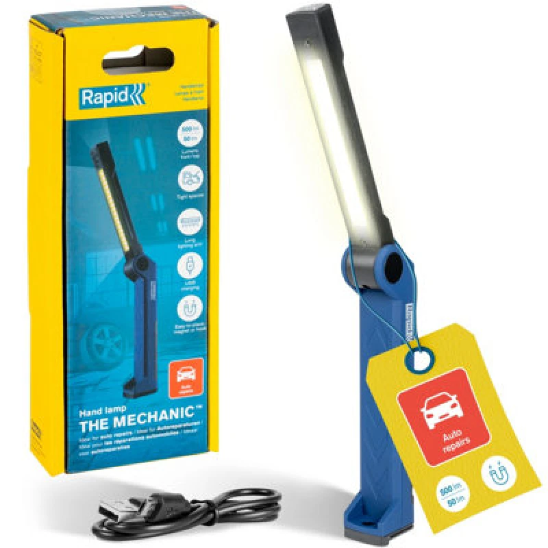 Image of Rapid LED Inspection Light The Mechanic 500 Lumen Durable Torch Folding Arm Magnetic Mount Micro-Usb Rechargeable Battery
