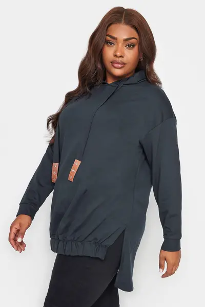 Image of Yours Embellished Tie Hoodie Dark Navy