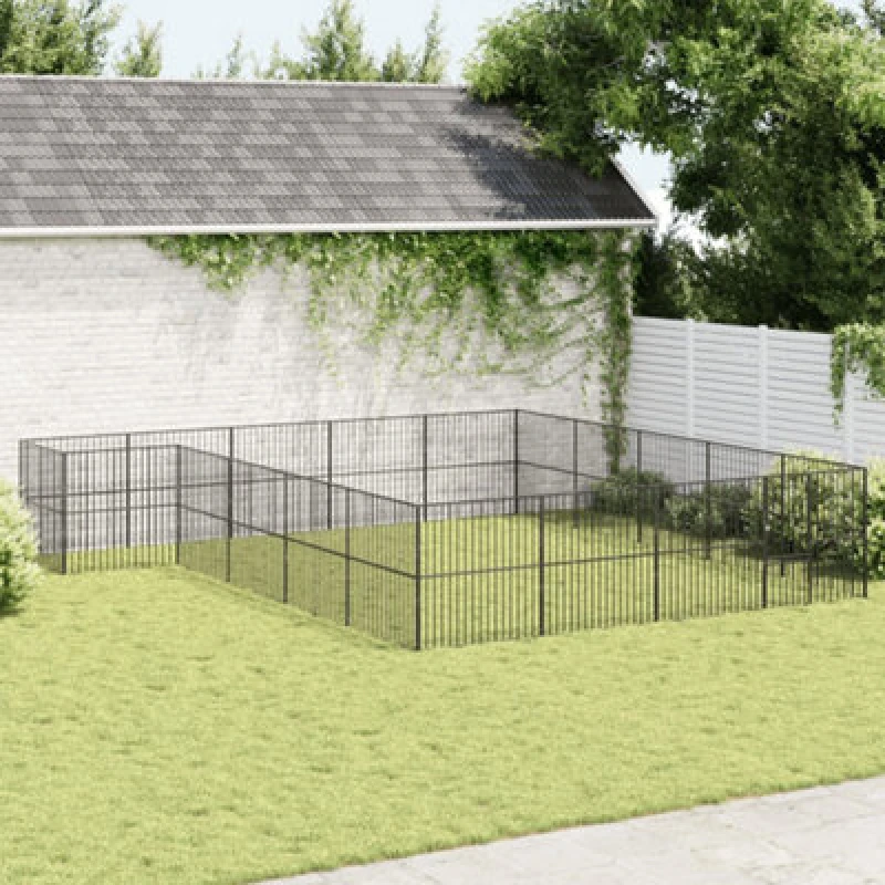 Image of vidaXL Dog Playpen 20 Panels Black Galvanised Steel, Black 3209560