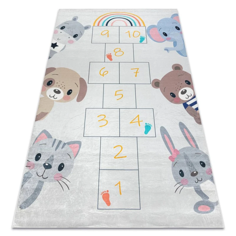 Image of RugsX Bambino 43092 Washing Carpet Animals, Hopscotch For Children Anti Slip - Grey / Ye 160X220 Cm