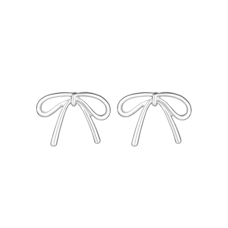 Image of Mood Silver Polished Bow Stud Earrings Silver female