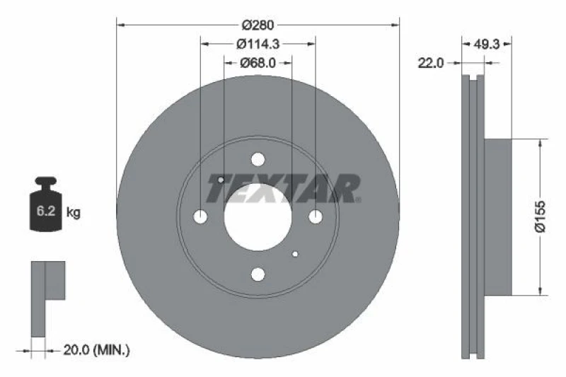 Image of Brake disc TEXTAR 92109300