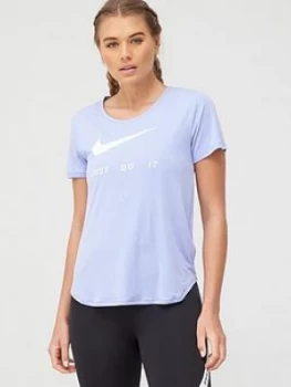 Image of Nike Running Swoosh T-Shirt - Thistle, Thistle, Size L, Women