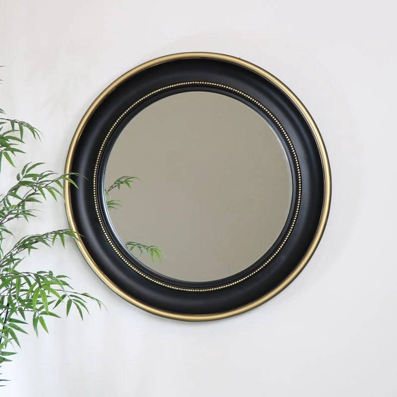 Image of Melody Maison Round Black & Gold Wall Mirror 90cm X 90cm Black
