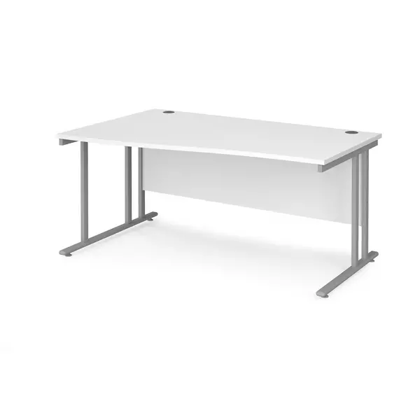 image of Maestro 25 left hand wave desk 1600mm wide - silver cantilever leg frame, white top