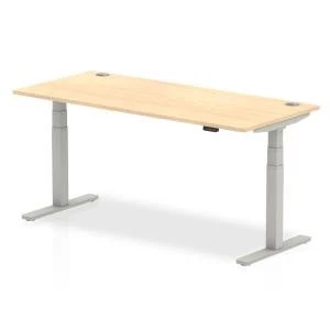 image of Trexus Sit Stand Desk With Cable Ports Silver Legs 1800x800mm Maple