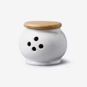 Image of Porcelain Garlic Pot with Wooden Lid