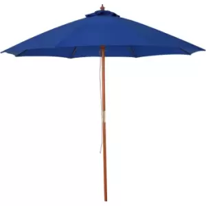 image of 2.5m Wooden Garden Parasol Outdoor Umbrella Canopy w/ Vent Blue - Outsunny