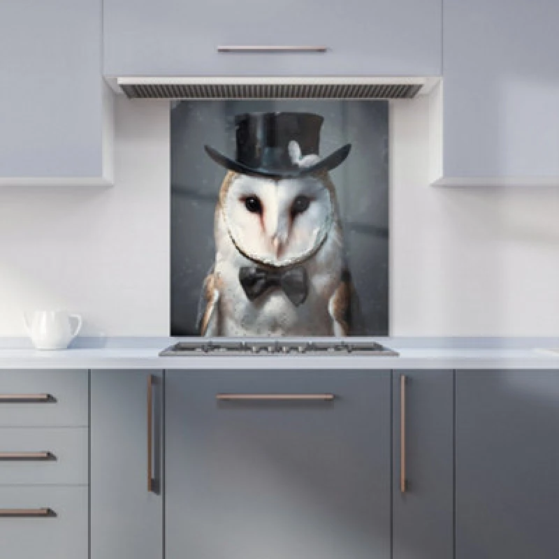 Image of Warren Reed - Designer Owl In A Top Hat Kitchen Splashback W600Mm X H650Mm, Multi WR00901-P451