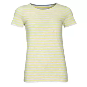 Image of SOLS Womens/Ladies Miles Striped Short Sleeve T-Shirt (M) (Ash/Lemon)