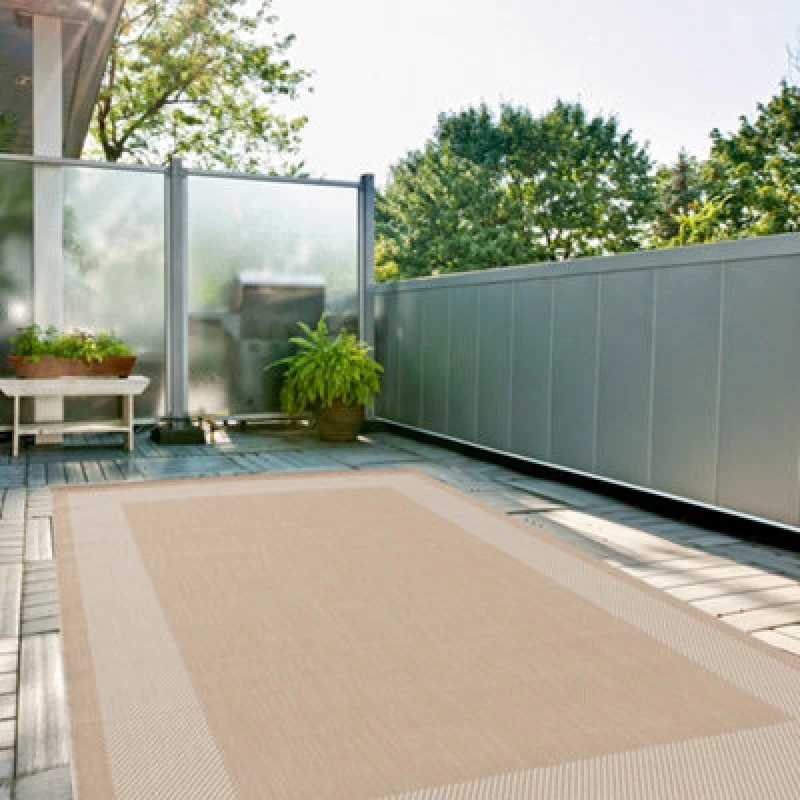 Image of The Rugs Ecology Collection Outdoor Patio Garden Rug Beige Bordered Design Weatherproof Jet Washable 200Be