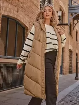 Image of Yours Chevron Longline Gilet - Brown, Size 16, Women