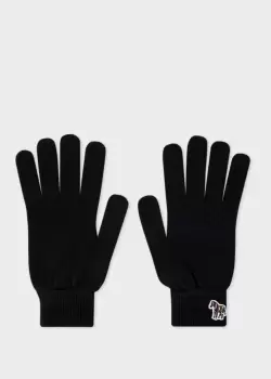 Image of Ps Paul Smith Black Zebra Logo Wool Gloves