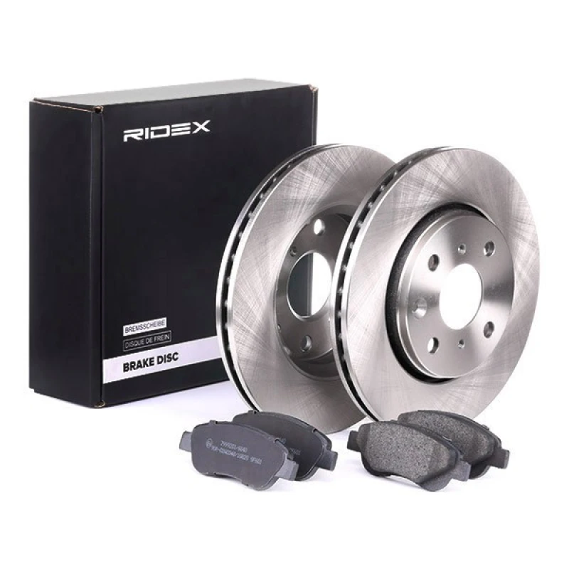 Image of RIDEX 3405B0021 Brake disc and pads set Front Axle, Brake Disc Type: Vented Brake Set,disc brakes (3405)