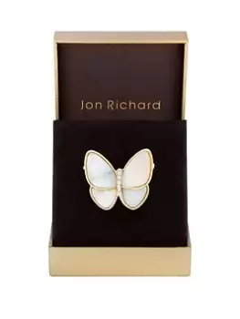 image of Jon Richard Gold Plated Mother Of Pearl Butterfly Brooch - Gift Boxed