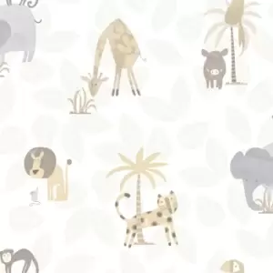 image of Holden Decor Jungle Friends Neutral Wallpaper