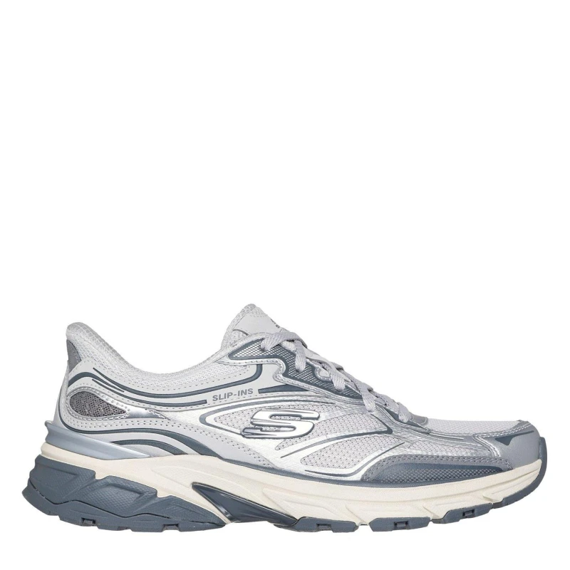Image of Skechers Metallic Overlay Mesh Lace-Up Slip- Runners Womens White/Silver female 4 (37)