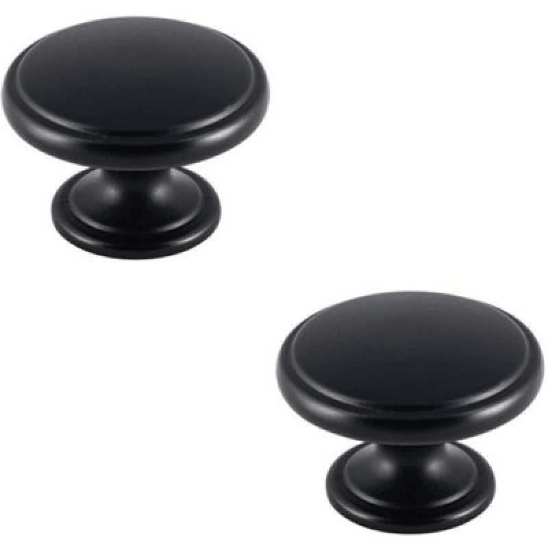 Image of Loops 2x Ring Domed Cupboard Door Knob 38.5mm Diameter Matt Black Cabinet Handle Black unisex