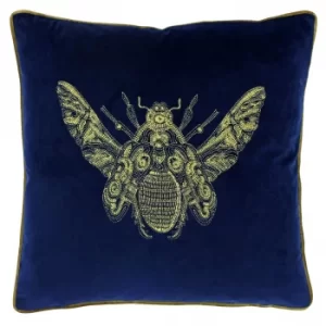 image of Paoletti Cerana Blue Bee Velvet Cushion Blue