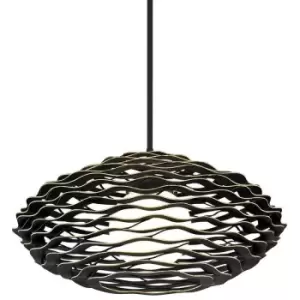 Image of Luma 1 Light Pendant Textured Black Withgold Leaf, Glass